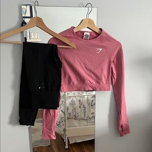 Gymshark Vital Seamless Set: Pink Long Sleeve Crop (M) and Black Leggings (S)